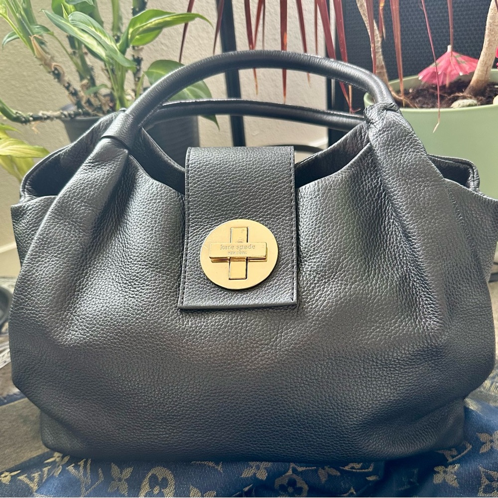 Kate Spade Handbag Leather Satchel Tote Black Large Satchel Shoulder Bag Purse